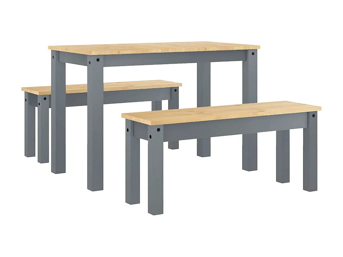 Ensemble à manger Panama 3 pcs gris bois de pin massif