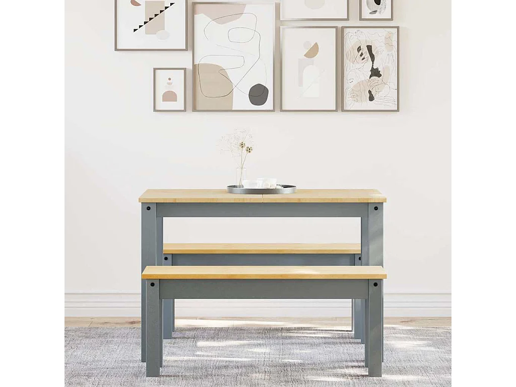 Ensemble à manger Panama 3 pcs gris bois de pin massif