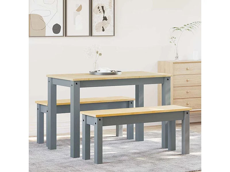 Ensemble à manger Panama 3 pcs gris bois de pin massif