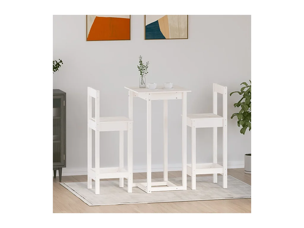 Juego de bar de 3 piezas, blanco, madera maciza de pino