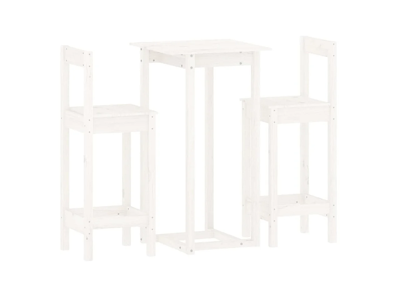 Juego de bar de 3 piezas, blanco, madera maciza de pino