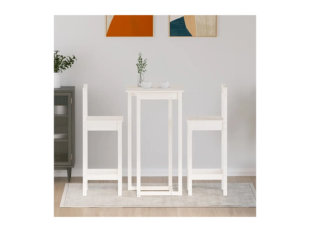 Juego de bar de 3 piezas, blanco, madera maciza de pino