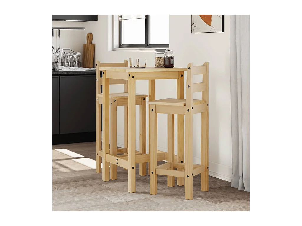 Juego de bar de 3 piezas fabricado en madera maciza de pino