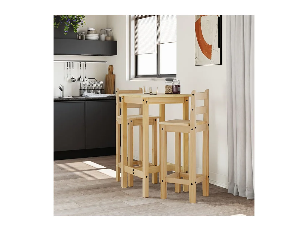 Juego de bar de 3 piezas fabricado en madera maciza de pino