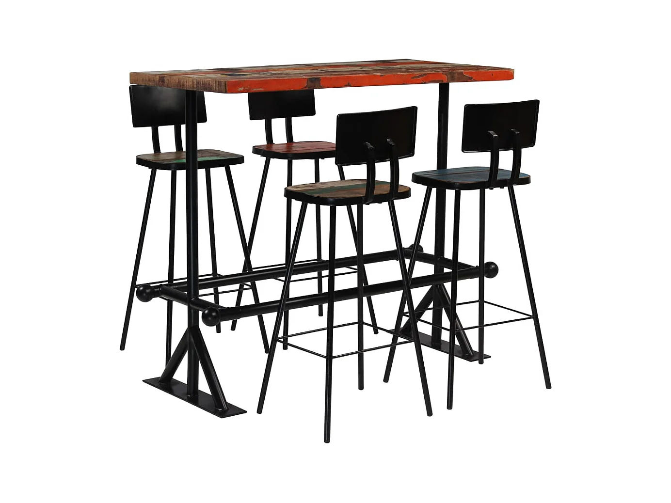 Conjunto de muebles de bar de 5 piezas Madera maciza recuperada Multicolor