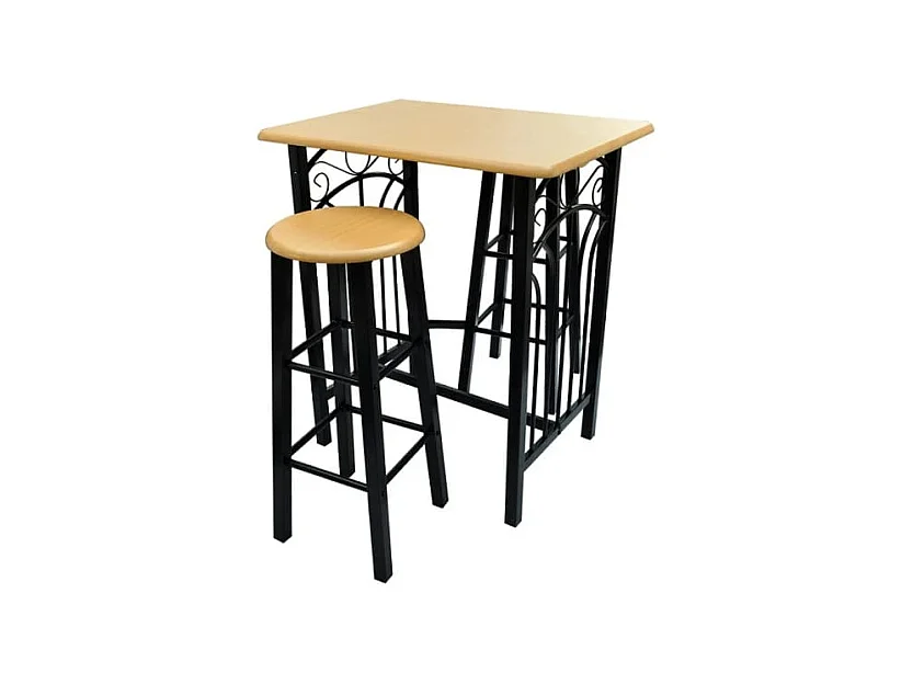 Juego de mesa de comedor de madera marrón rojiza con acero negro