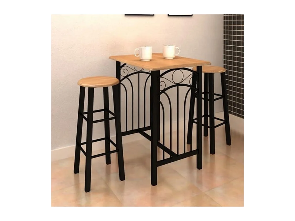 Juego de mesa de comedor de madera marrón rojiza con acero negro