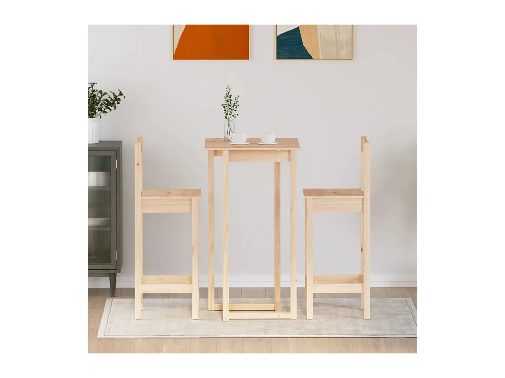Juego de bar de 3 piezas fabricado en madera maciza de pino