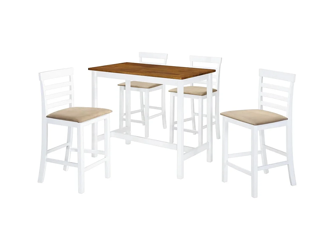 Juego de mesa y sillas de bar de 5 piezas, madera maciza, marrón y blanco