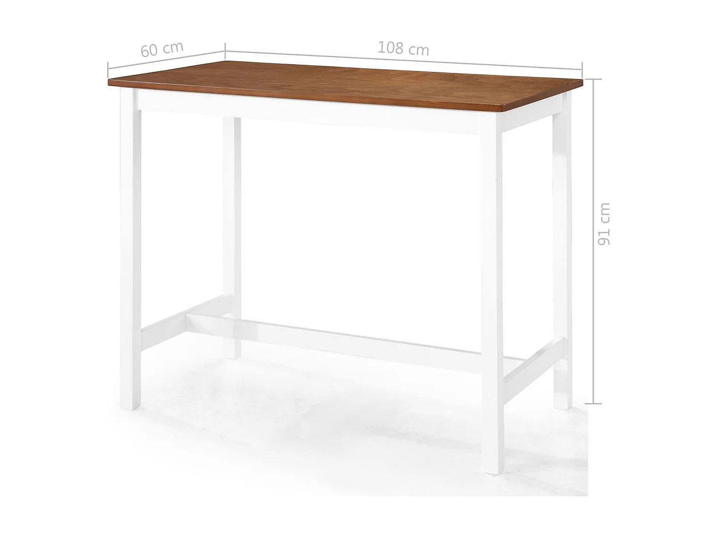 Juego de mesa y sillas de bar de 5 piezas, madera maciza, marrón y blanco