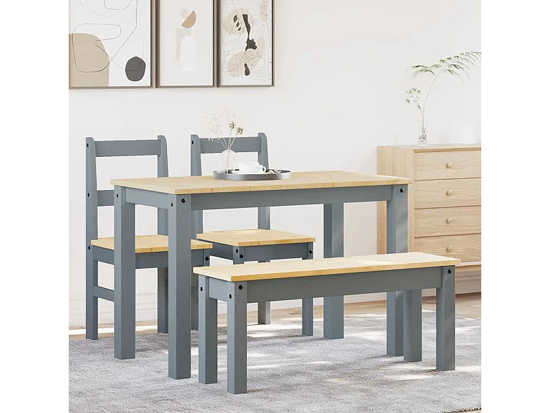 Juego de comedor Panamá de 4 piezas, gris, madera maciza de pino
