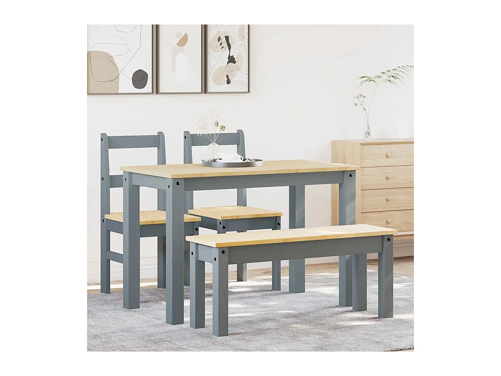Juego de comedor Panamá de 4 piezas, gris, madera maciza de pino