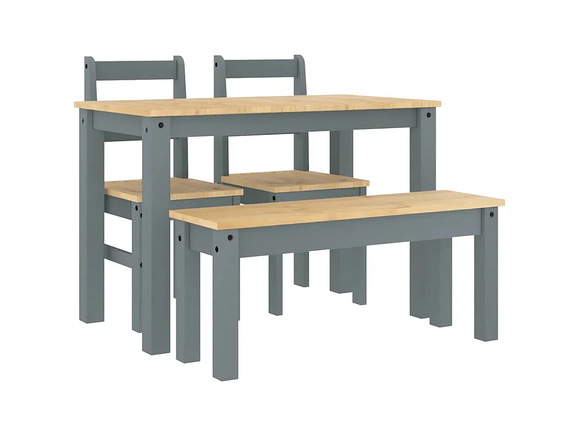 Juego de comedor Panamá de 4 piezas, gris, madera maciza de pino