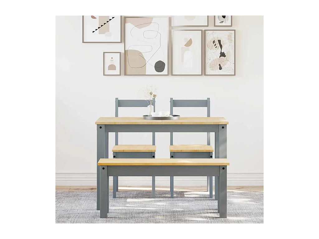 Juego de comedor Panamá de 4 piezas, gris, madera maciza de pino