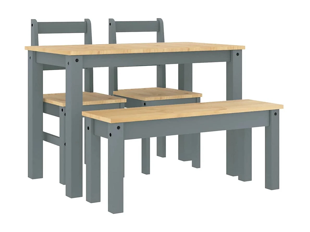 Juego de comedor Panamá de 4 piezas, gris, madera maciza de pino