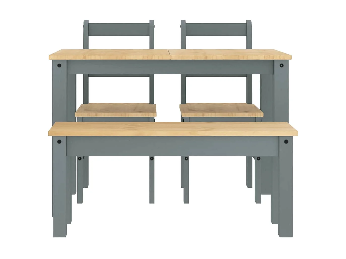Juego de comedor Panamá de 4 piezas, gris, madera maciza de pino