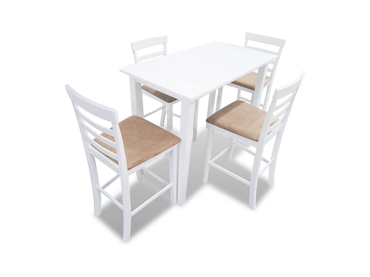 Set van tafel en 4 witte houten barkrukken