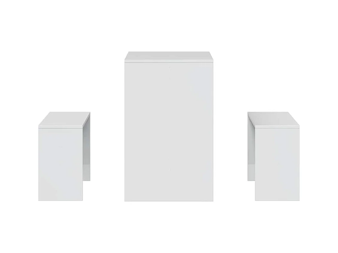 3-delige eettafel en bankset van bewerkt hout