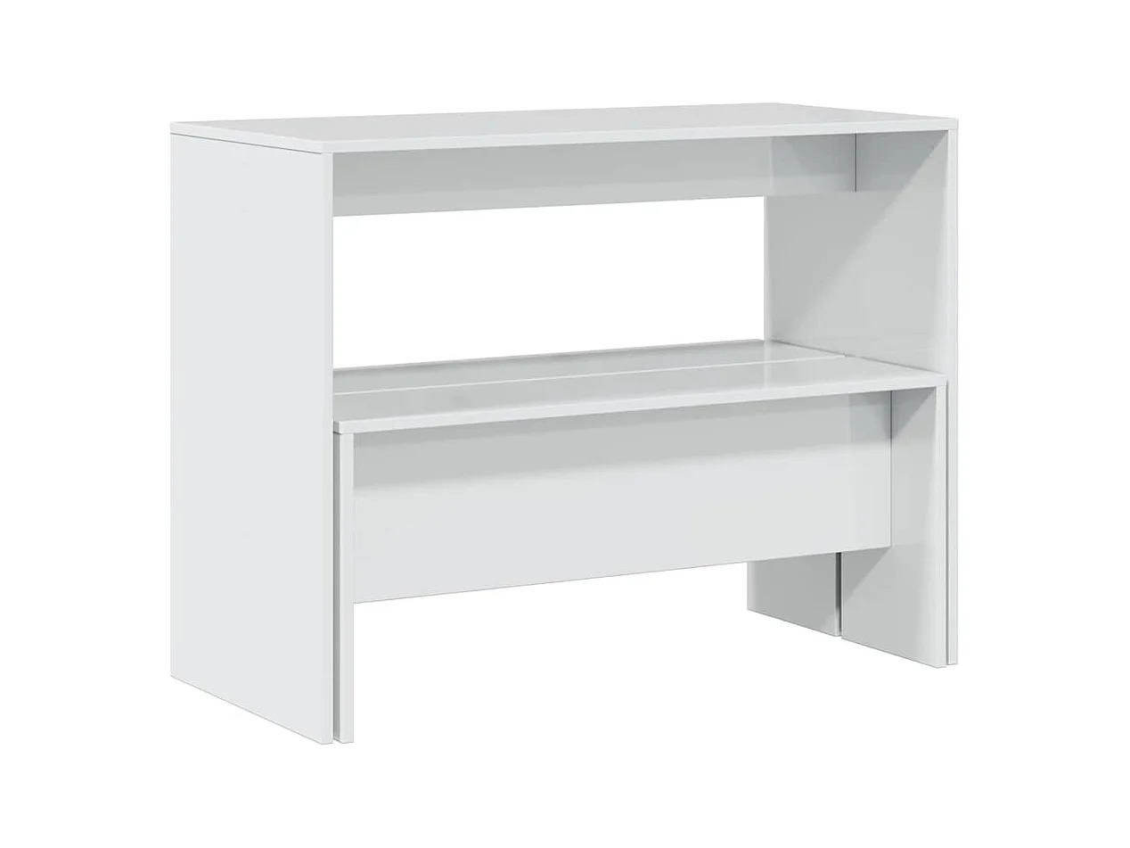 3-delige eettafel en bankset van bewerkt hout