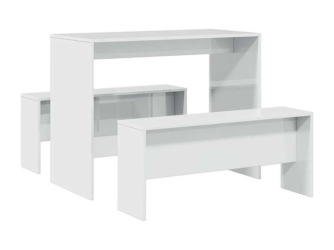 Set da pranzo in legno ingegnerizzato composto da 3 pezzi, tavolo e panca