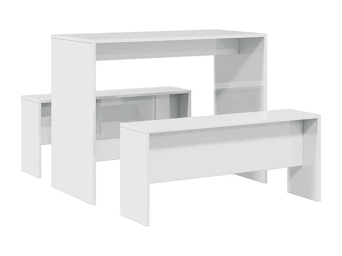 Set da pranzo in legno ingegnerizzato composto da 3 pezzi, tavolo e panca