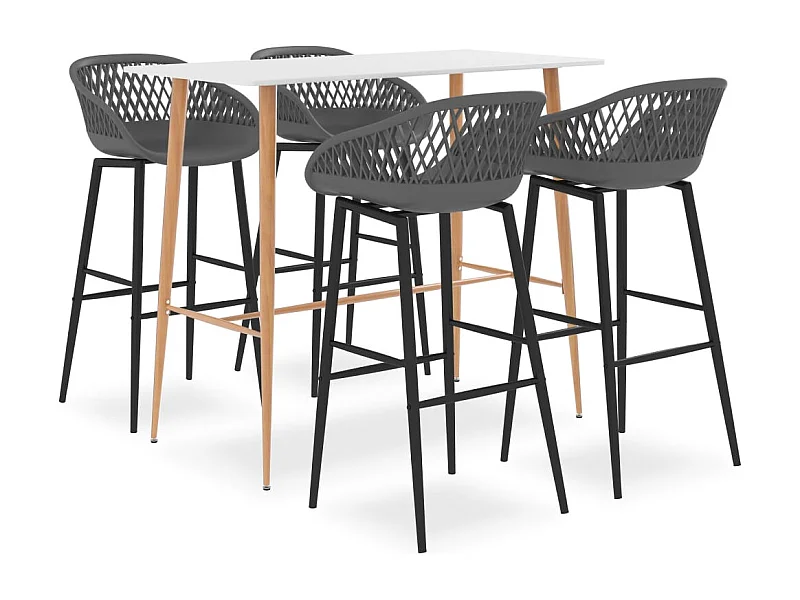 Set da bar da 5 pezzi, bianco e grigio