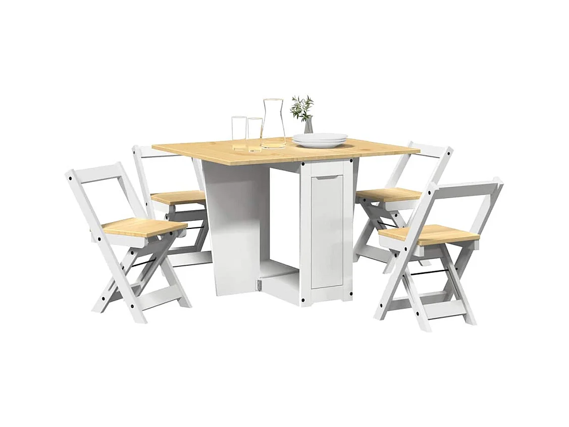 Corona 5-delige opvouwbare vlindereetset, wit, grenenhout