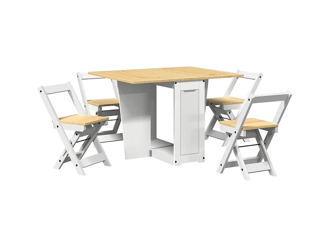 Corona 5-delige opvouwbare vlindereetset, wit, grenenhout