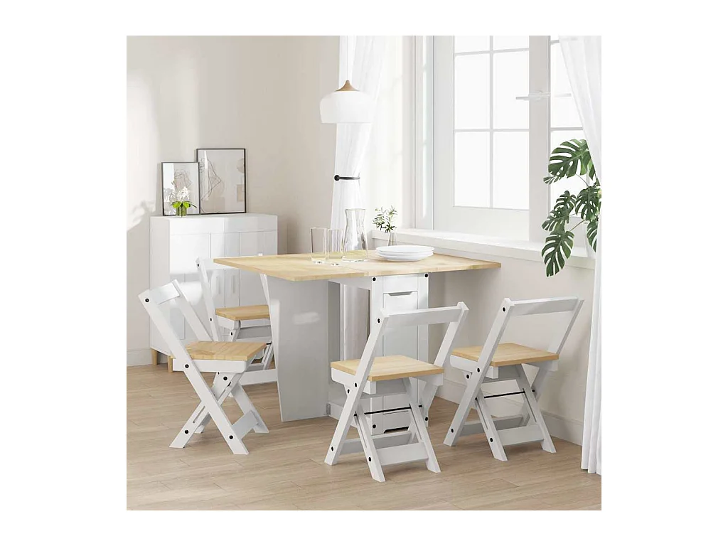 Corona 5-delige opvouwbare vlindereetset, wit, grenenhout