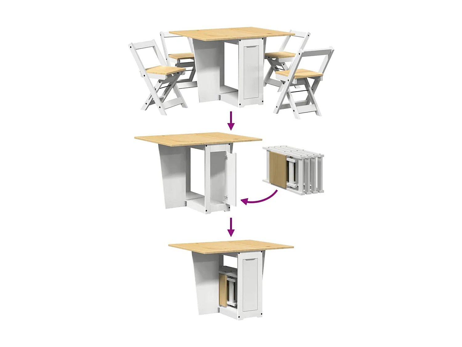 Corona 5-delige opvouwbare vlindereetset, wit, grenenhout