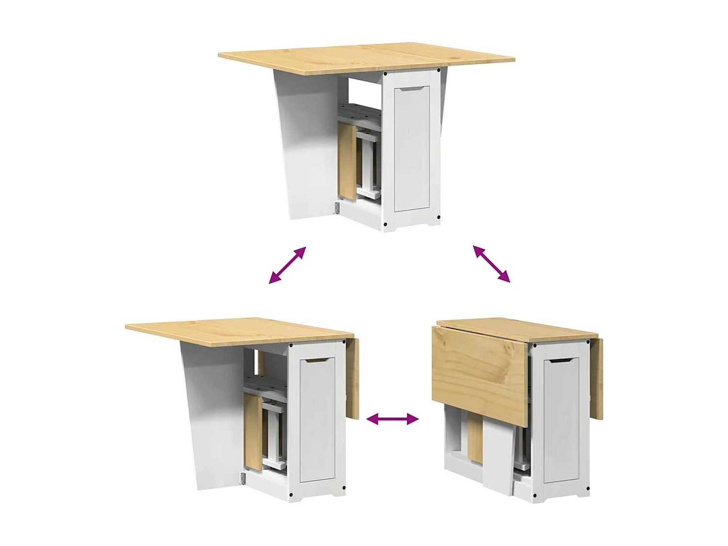Corona 5-delige opvouwbare vlindereetset, wit, grenenhout