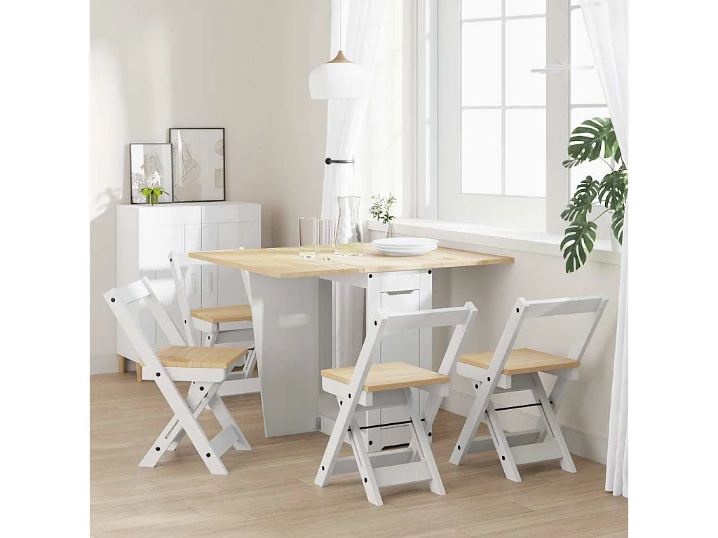 Ensemble à manger papillon 5 pcs Corona pliable blanc bois pin