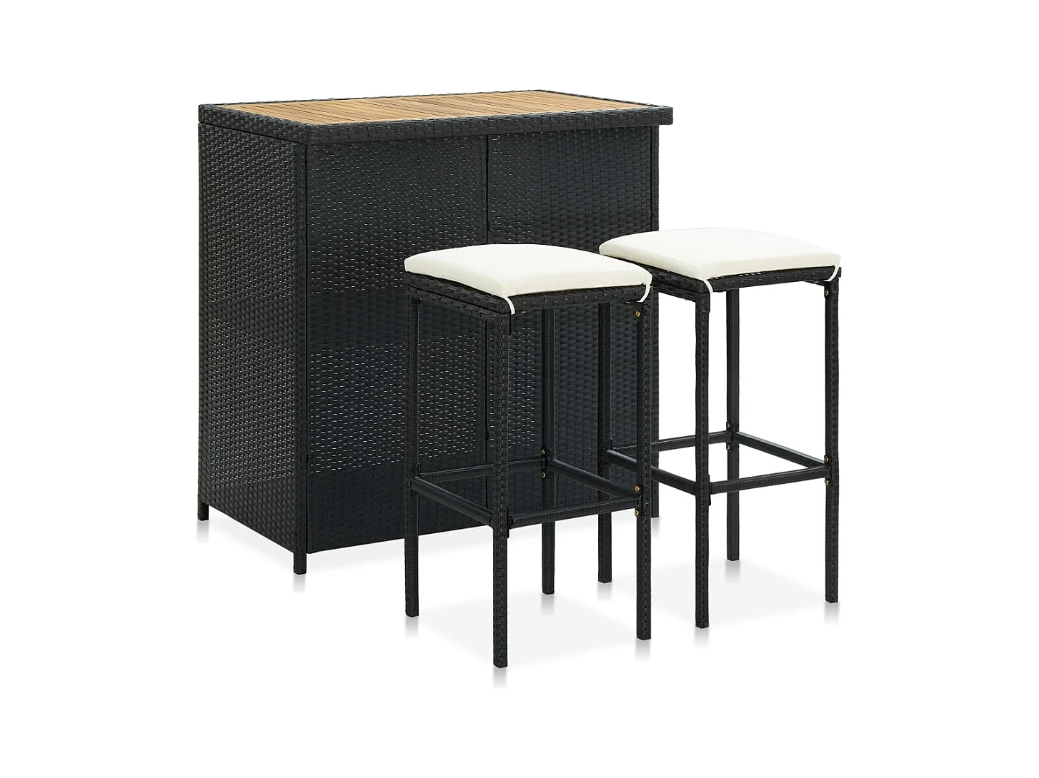 Juego de bar de 3 piezas, resina tejida negra