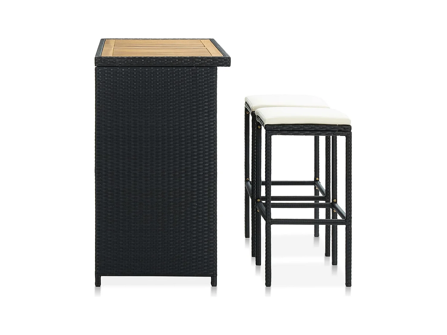 Juego de bar de 3 piezas, resina tejida negra