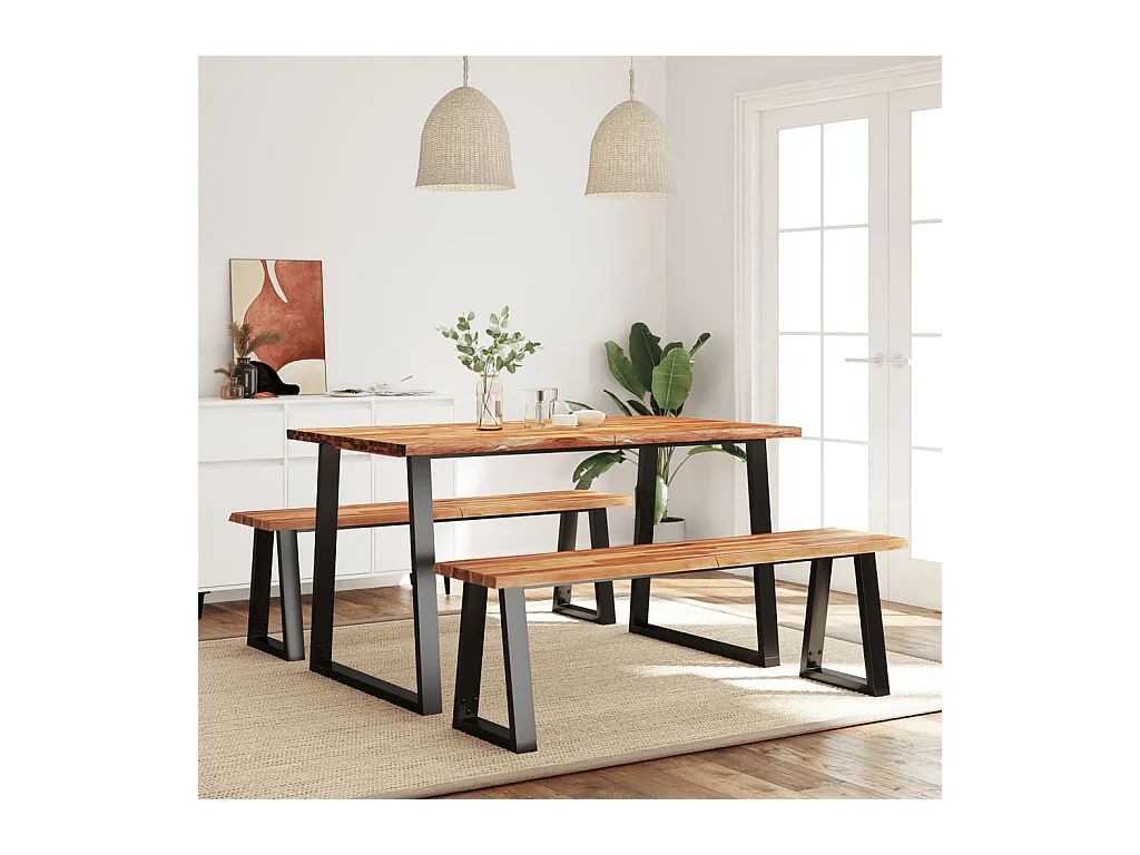 Juego de comedor de 3 piezas con borde vivo en madera maciza de acacia