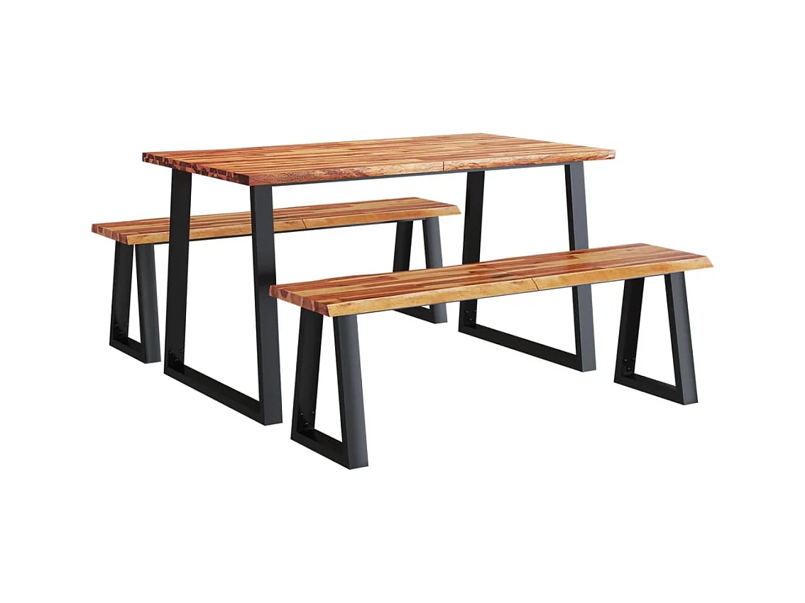 Juego de comedor de 3 piezas con borde vivo en madera maciza de acacia