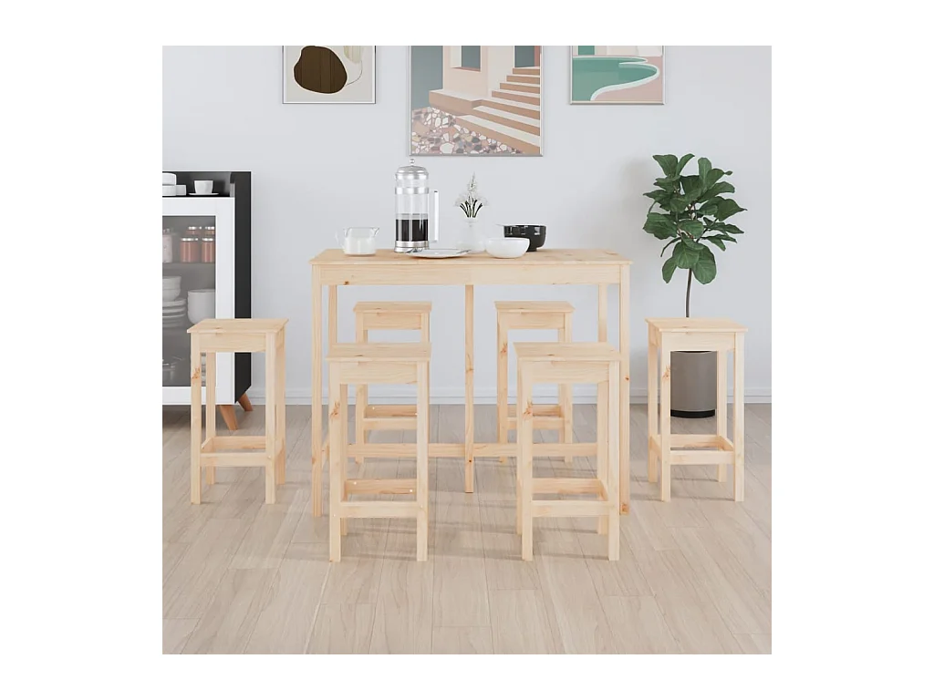 7-delige barset van massief grenenhout