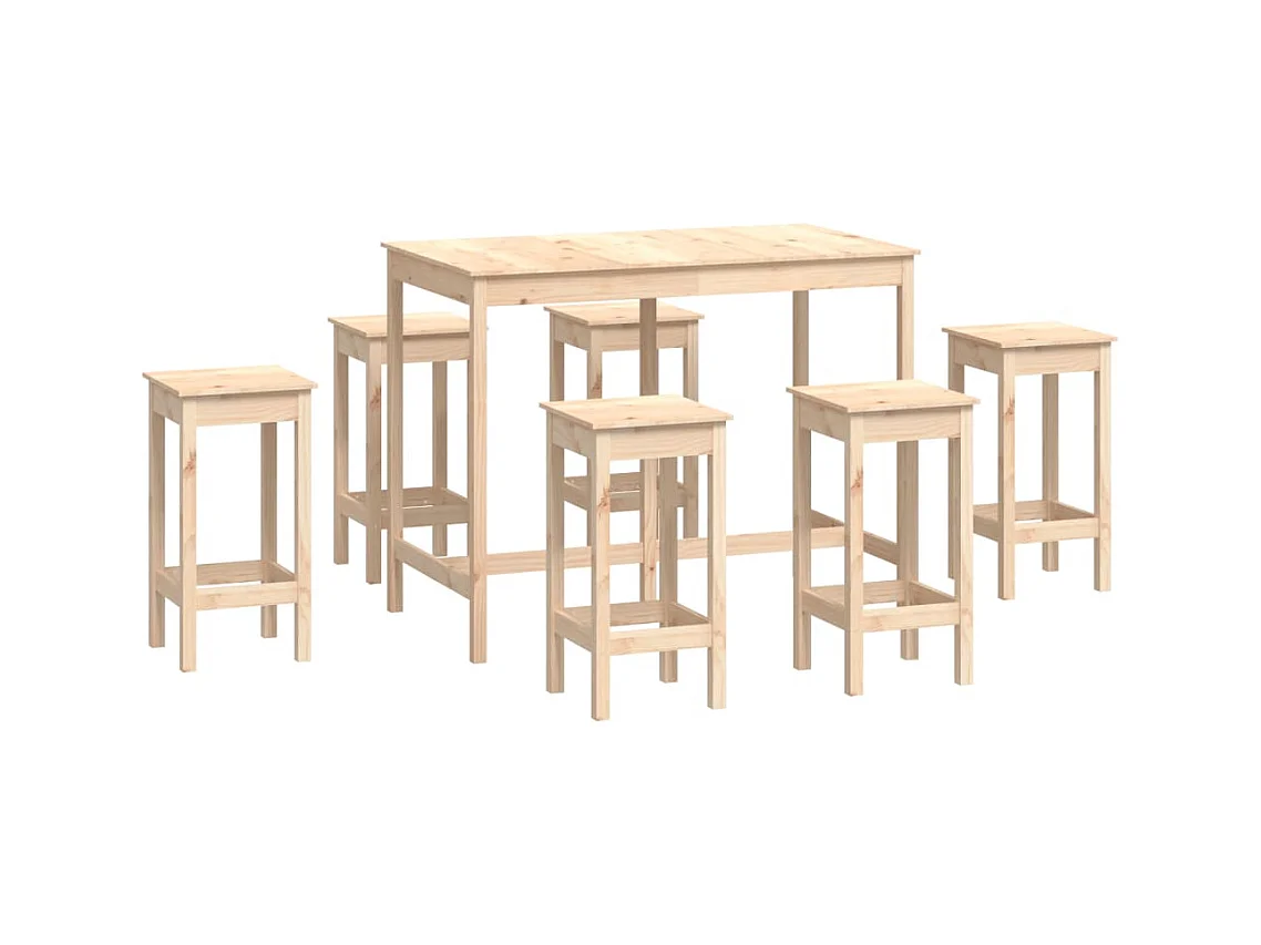 7-delige barset van massief grenenhout