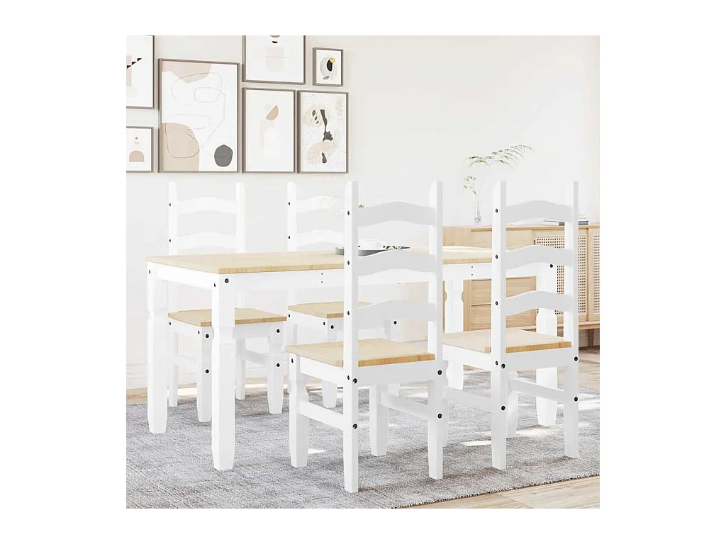 Panama 5-delige eetkamerset wit massief grenenhout