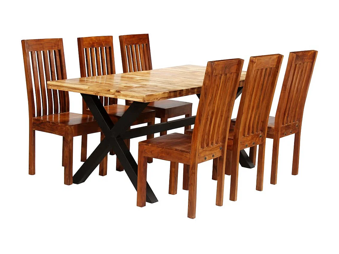 Set da pranzo da 7 pezzi, in legno massello di mango e acacia