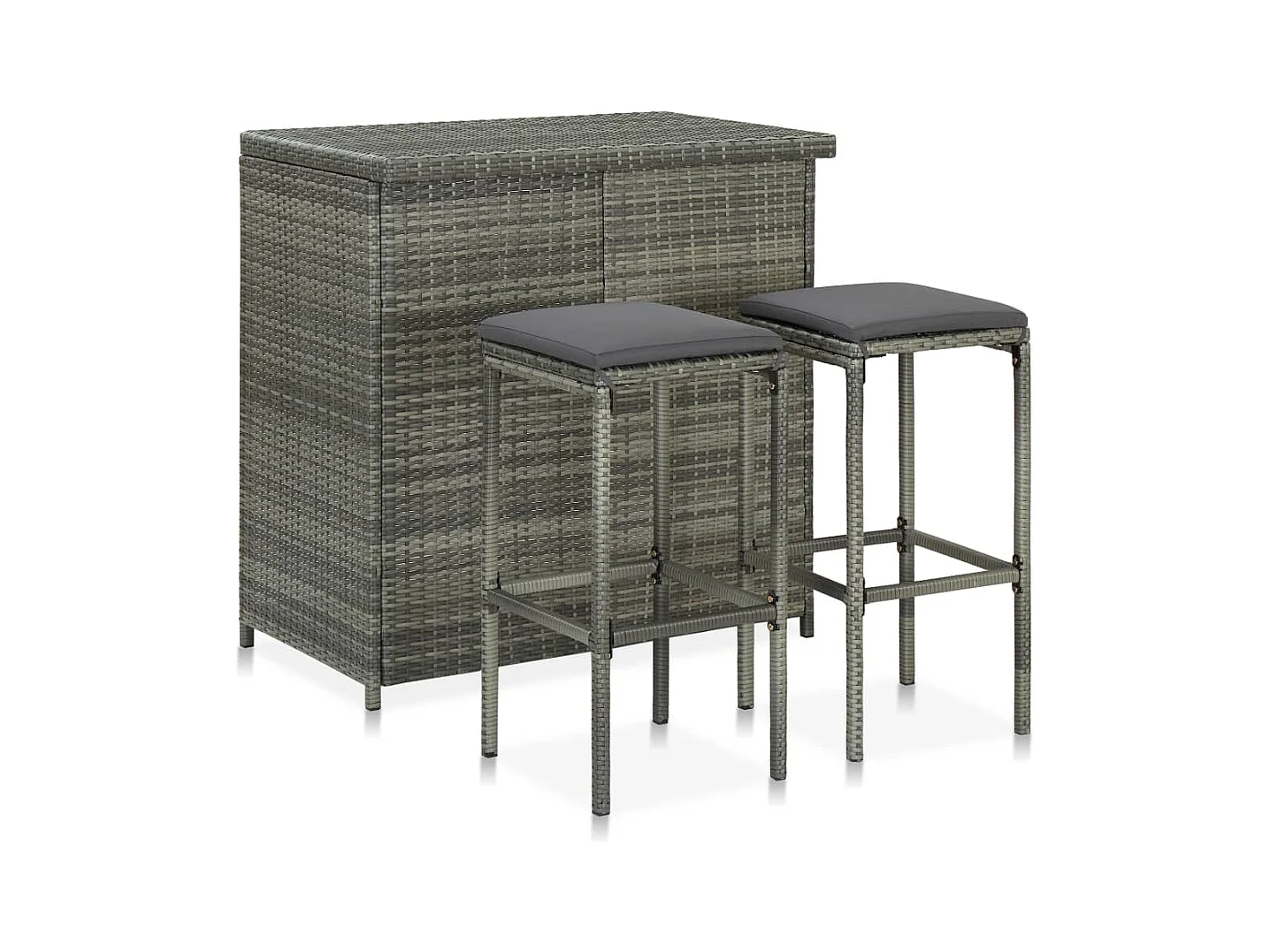 Juego de bar de 3 piezas, resina tejida gris