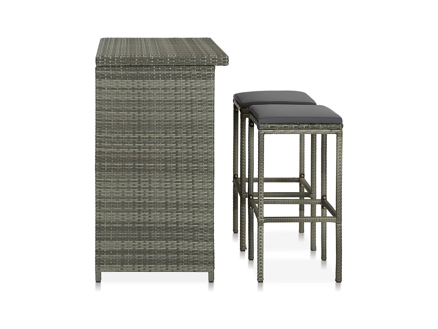 Juego de bar de 3 piezas, resina tejida gris