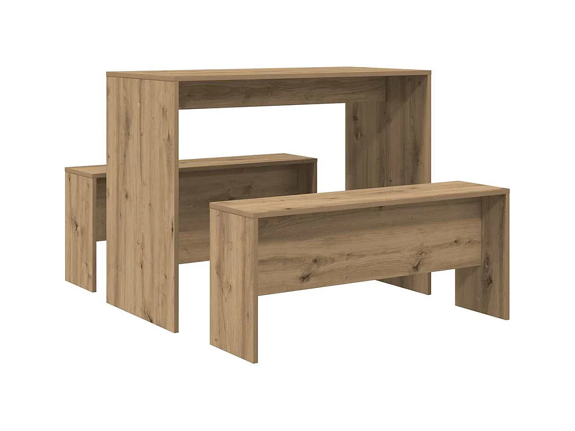 Juego de mesa de comedor y banco de madera de ingeniería de 3 piezas