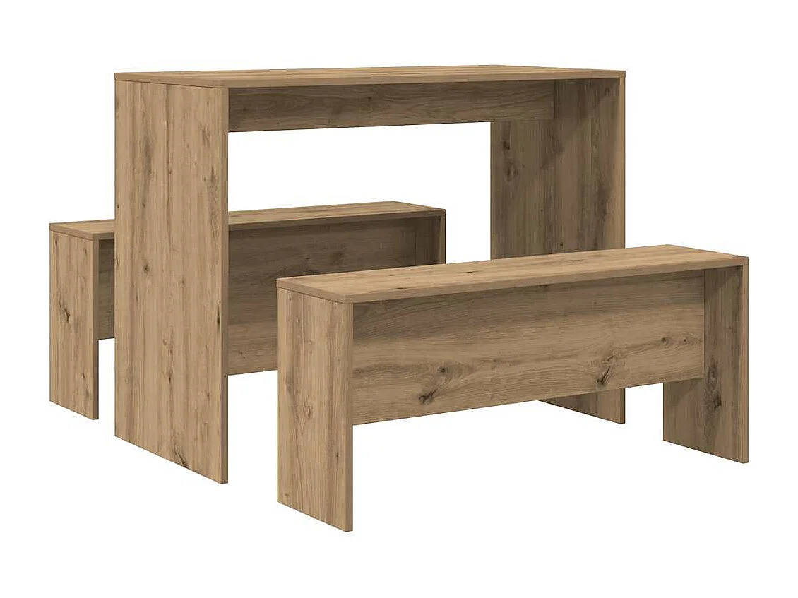 Set da pranzo in legno ingegnerizzato composto da 3 pezzi, tavolo e panca
