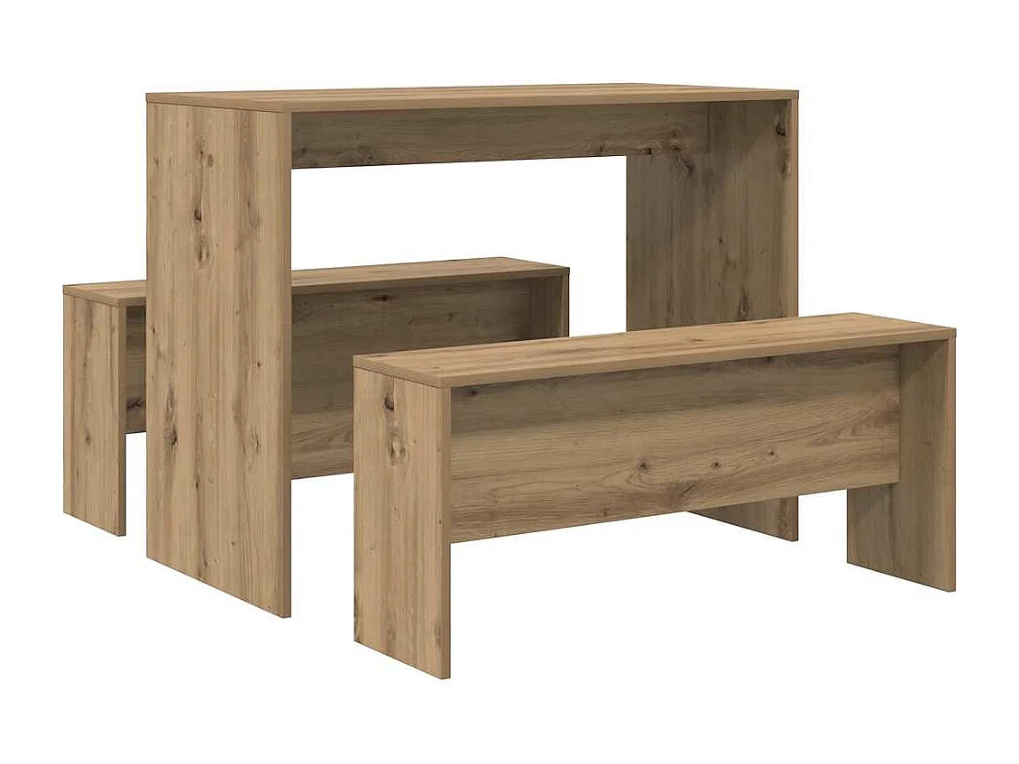 Set da pranzo in legno ingegnerizzato composto da 3 pezzi, tavolo e panca