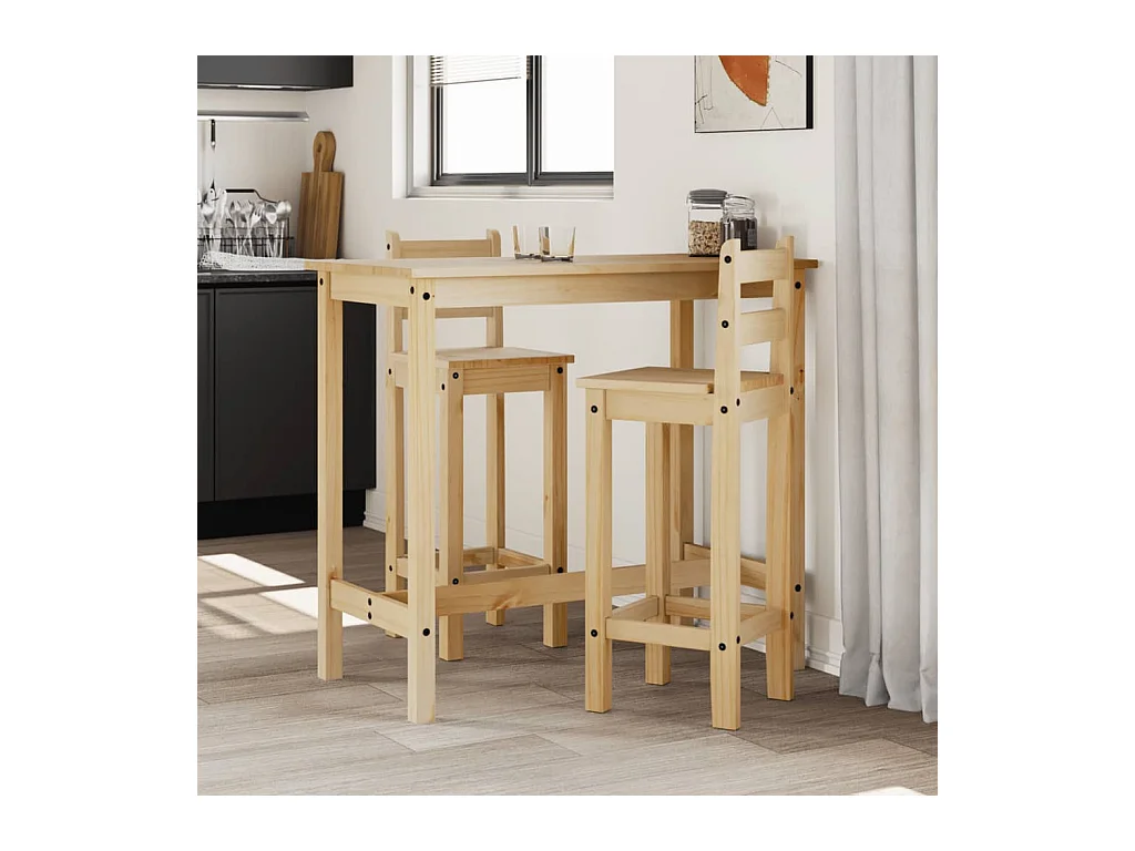 Juego de 2 sillas de bar de madera maciza de pino