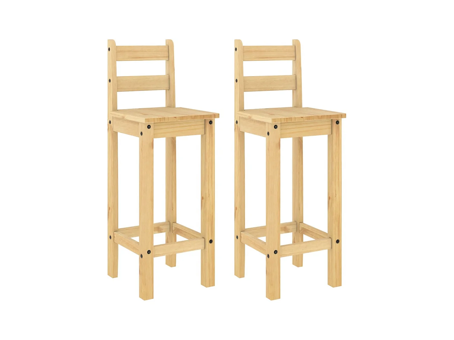 Juego de 2 sillas de bar de madera maciza de pino