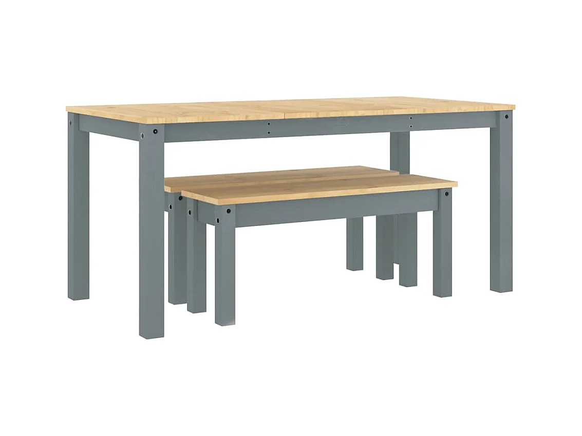 Juego de comedor Panamá de 3 piezas, gris, madera maciza de pino