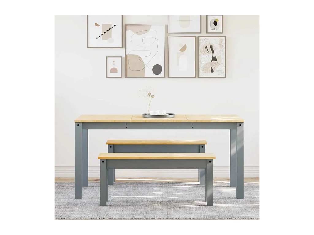 Juego de comedor Panamá de 3 piezas, gris, madera maciza de pino