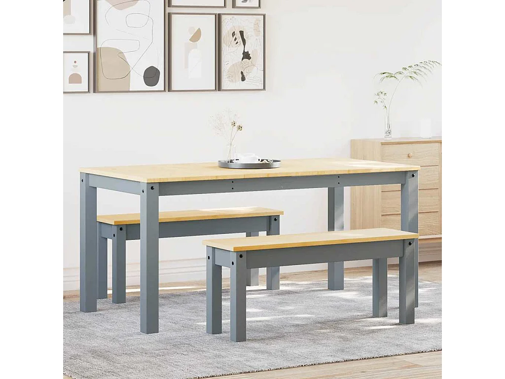 Ensemble à manger Panama 3 pcs gris bois de pin massif